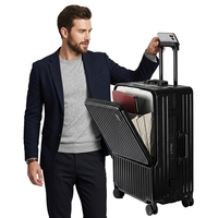 Valise rigide en PC durable, vente en gros d'usine, ouverture frontale, serrure approuvée TSA, support de téléphone, crochet dissimulé