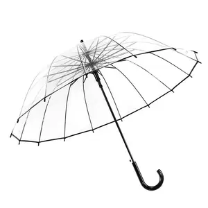 16 Ribs Large Clear Transparent POE Umbrellas For Raining Windproof