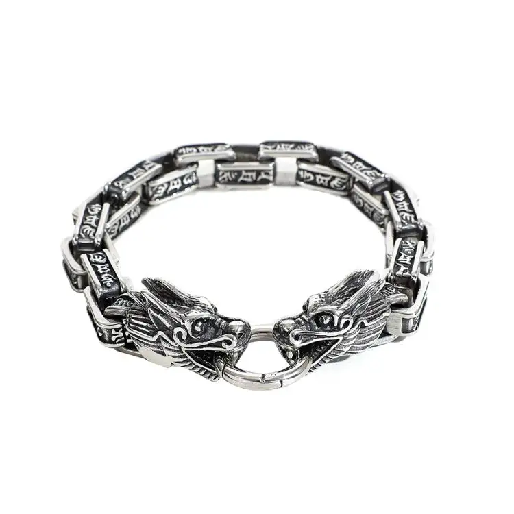 Stainless steel silver fashion jewelry bracelets bangles skull skeleton beaded bracelet dragon cuban link Chain fashion jewelry