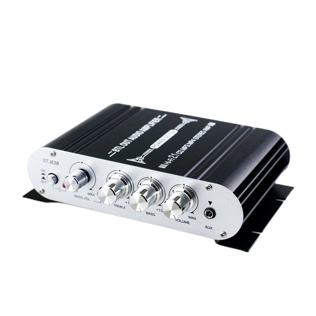 ST-838 Mini HiFi 2.1 Channel Power Amplifier Subwoofer Amp Home Desktop/Car/Marine Stereo Audio Amp for Speakers 20WX2+40W