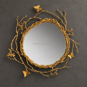 Luxury Handmade Copper Butterfly Branch <strong>Wall</strong> <strong>Mirror</strong>, 3D Round Decorative <strong>Mirror</strong> <strong>for</strong> Hotel Villa <strong>Bathroom</strong> - Product Image 1