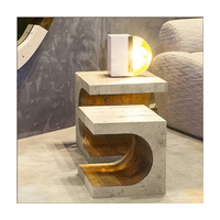 Petite table d'appoint de luxe nordique en pierre de travertin dorée, pour salon, canapé et lit