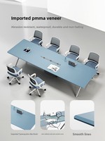 Table de réunion rectangulaire moderne avec gestion des câbles et prise de courant, structure en acier pour salle de conférence de 10 personnes, bureau