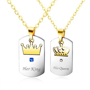 Hip-hop Bijoux En Acier Inoxydable pour Elle Et Lui Chaîne Couronne Pendentif Collier Couple Pendentifs Couples Colliers - Product Image 5