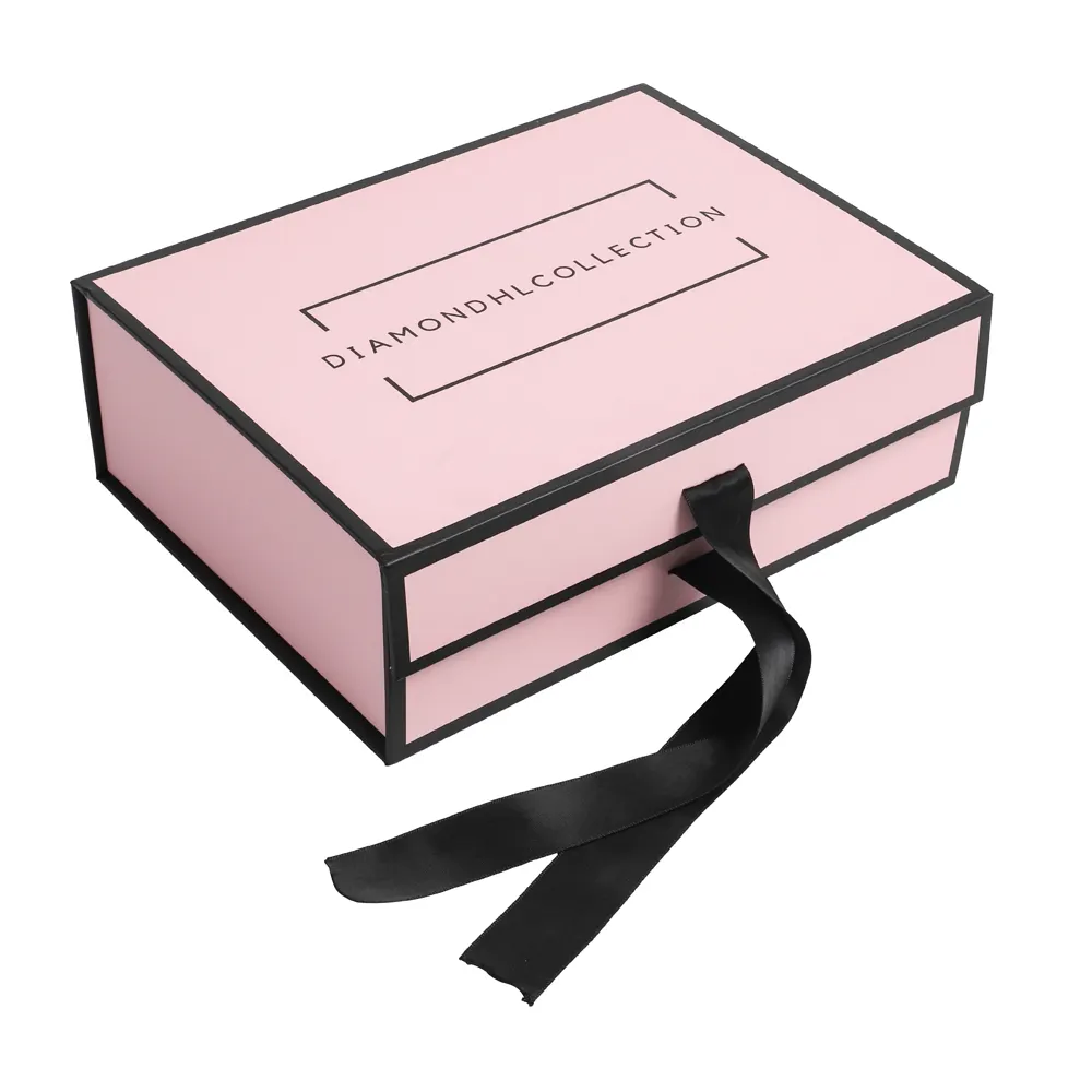 Extensions de cheveux en Satin, rectangulaires, 50 pièces, pliables, personnalisées, boîte d'emballage en carton, emballage en papier rose pour perruques, emballage en papier cadeau avec ruban