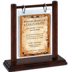Wooden Desktop Menu Holder Vertical Card Track Rack With Removable Display Varnish Finish <b>Rustic</b> Style Pre Assembled - Product Image 1