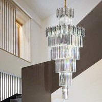 Lustre rectangulaire de luxe à plusieurs niveaux avec pendentifs en cristal, idéal pour les salles de vente, les centres commerciaux, les halls d'hôtels