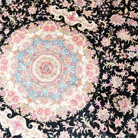 Tapis chinois en soie noué à la main, design persan traditionnel bleu foncé, 183x274cm, antidérapant, lavable, à poils ras et fins