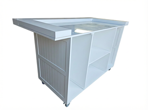 Bancone <span class=keywords><strong>Bar</strong></span> Mobile in Legno di Pino Massiccio con Piano in Acciaio Inox e Ruote per Matrimoni, Caffè e Ristoranti - Product Image 3