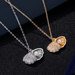Girls Birthday Holiday Gifts Wholesale Fashion Jewelry Necklaces Shell Imitation Pearl Pendant Women's Necklace