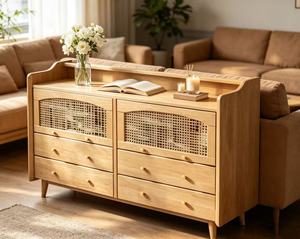 Midcentury Modern Birch Wood Dresser <b>6</b>-<b>Drawer</b> Storage Chest Freestanding Living Room Cabinet - Product Image 3