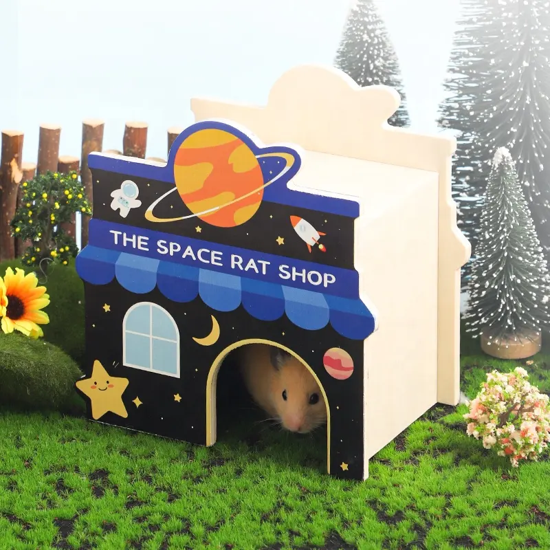 Yenilik tasarlanmış karikatür tarzı Hamster kafes Pet evler mobilya ahşap gizleme tünel gizlemek evi