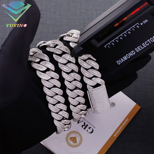 Chaîne fine cubaine avec diamants baguette VVS et moissanite, plaqué or, argent sterling 925, passe le testeur de diamants, certifié GRA - Product Image 4