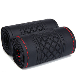 Napa <span class=keywords><strong>cuir</strong></span> noir gaufré couture à la main couture couverture de <span class=keywords><strong>volant</strong></span> pour voiture taille moyenne universelle - Product Image 3