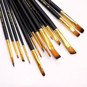 Hot Selling 15pcs Watercolor Painting Brush Set Round and Flat Nylon Hair with Wood Handle for Oil and Watercolor Art - Product Image 4