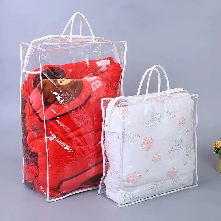 Sac imperméable de couette en plastique pvc avec poignées pour draps de lit sac à provisions en pvc transparent personnalisé