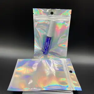 Grosir Kustom Tas Kunci Ritsleting Holografik Plastik Dapat Ditutup Kembali Foil Warna-warni Kantung Kunci Ritsleting Mylar