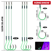 KOMCAMCIS M-004 Hameçon bec d'aigle tranchant en fil d'acier 1*7 brins, phosphorescent UV, avec émerillon à roulement, 3 packs de montages prêts à l'emploi pour eau salée 2026