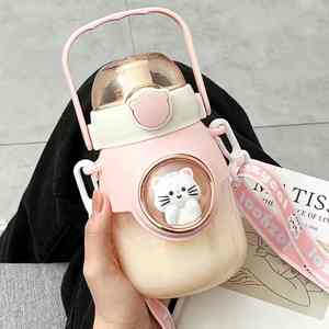 Vaso de Agua de Plástico con Pajita, Bonito y Elegante, para el Verano, Perfecto para Estudiantes de Primaria, Antigolpes, Portátil, Apto para Alimentos, con Agarre Fácil - Product Image 3