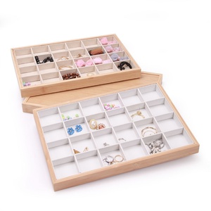 Modern Multiple Colors Bamboo Wood 24 Compartment Velvet Lining Jewelry Bracelet <b>Bangle</b> Organizer Tray - Product Image 6