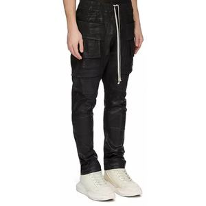 Pantalon cargo en denim pour homme, coupe slim, style hip-hop, en tissu 100% coton de haute qualité, noir délavé, vintage - Product Image 2