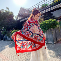 Femmes été nouveau Vintage ethnique lin coton voyage châle Protection solaire Viscose écharpe grande serviette de plage imprimé Design pour