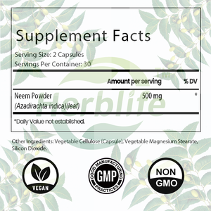 OEM ODM 개인 상표 Neem 잎 캡슐 500mg-초본 보충 교재-피부, 면역, 및 간 건강을 지원, 비건-60 서빙 - Product Image 2