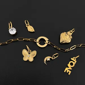 Collana eManco in acciaio inossidabile stile Y2K con catena a maglie e ciondoli LOVE, fragola, farfalla e luna - Gioielli fai da te direttamente dalla fabbrica - Product Image 6