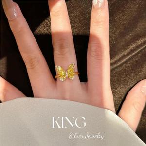 Anillo de Mariposa King Silver Jewelry, Plata de Ley S925, Chapado en Oro, con Incrustaciones, para Uso Diario de Mujeres - Product Image 4