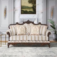 Meubles de salon de luxe pour la maison, structure en bois massif avec canapé en tissu antique sculpté à la main, couleur personnalisable