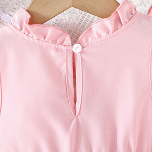 Robes mi-longues pour enfants, tendance, respirantes, à volants, manches courtes, motif floral, pour l'été, pour petites filles - Product Image 6