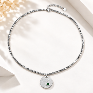 <b>Gold</b> Vacuum Plated Stainless Steel Cubic Zirconia Engraved Round <b>Disc</b> Pendant Necklace - Product Image 1