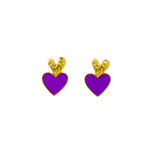 Boucles d'oreilles tendance en forme de cœur violet, plaquées or PVD, en acier inoxydable 316L, durables et résistantes - Product Image 2