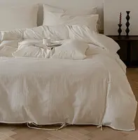Lençol de cama de algodão com duvet, capa branca e natural de cetim para cama
