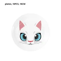 Ensemble de vaisselle jetable en papier pour anniversaire, motif chat noir et blanc, avec assiettes, gobelets, serviettes et nappe