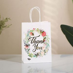 Bolsas de Papel Kraft con Diseño de Flores Marrones Recién Fabricadas, Diseño Personalizado 'Gracias', Laminación, Impresión Digital, Estilo Clásico - Product Image 4