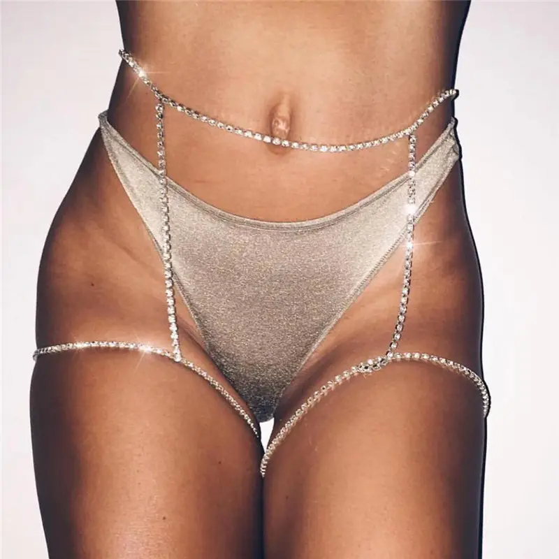 Sexy nightclub bright diamond body chain ladies diamond leg waist chain belt women