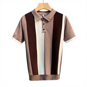 Polo à manches courtes rayé pour homme, design tissé décontracté bicolore, coupe classique - Product Image 1