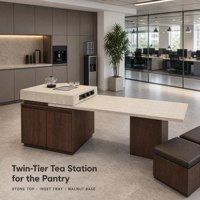 Îlot de cuisine en bois blanc avec table de bar, tiroirs, base sur piédestal, comptoir de bar surélevé, design moderne et luxueux, durable, pour salon