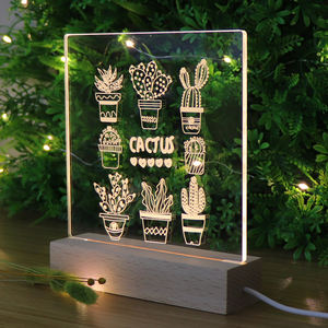 Lampe <span class=keywords><strong>de</strong></span> nuit LED en acrylique 3D en gros, base en bois lumineuse, prise USB, lampe pour chambre à coucher - Product Image 4