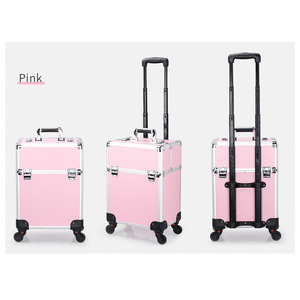 Valise de maquillage professionnelle avec plateaux et rangement pour vernis à ongles, organisateur de cosmétiques de voyage à roulettes pour artistes - Product Image 2