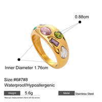 Trendy 18 Karat vergoldeten Edelstahl Schmuck breite klobige bunte kubische Zirkon Stein Ring Frauen