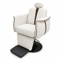 Fauteuil de Barbier Inclinable Crème Blanc en Cuir PU avec Accents Mocha, Appui-tête et Repose-pieds Rembourrés pour Salon de Coiffure, Spa et Studio de Coiffage