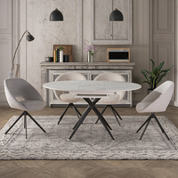 Moderner Runder Keramik-Esstisch mit Metallbeinen Klappbar Erweiterbar Höhenverstellbar 4-Sitzer für Zuhause Wohnzimmer Hotel