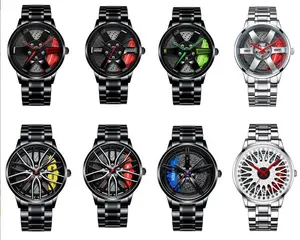 จริง3D กลวงออกแบบรถนาฬิกาหมุนสาย360พวงมาลัยขอบนาฬิกาข้อมือ