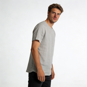 <span class=keywords><strong>T</strong></span>-Shirt da Uomo Personalizzata in Tessuto di Lino Traspirante e Leggero, Grigio Chiaro, Collo Tondo, Vestibilità Comoda e Casual - Product Image 3