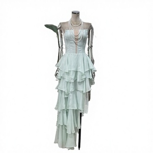 Robe élégante pour femme, style bohème décontracté, vintage, en satin lavable, coupe ajustée, col en V, ligne A, longueur ras du sol, sans bretelles, taille empire, idéale pour l'automne et le bureau. - Product Image 3