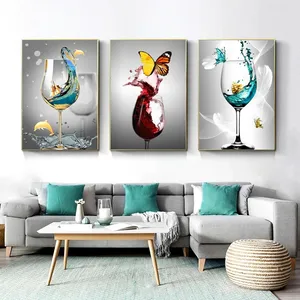 北欧酒杯帆布画印刷葡萄酒简约艺术海报印刷墙画厨房餐厅家居装饰