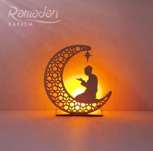 Decorazioni Ramadan Eid Mubarak, Luna Crescente in Legno <span class=keywords><strong>con</strong></span> LED, Candele LED, Targa in Legno, Pendente da Appendere, Perfetto per l'<span class=keywords><strong>Islam</strong></span> - Product Image 4
