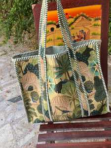 Bolsa de Mano Acolchada de Algodón con Estampado de Bloques, Ecológica, Reutilizable, para Uso Diario, Viajes, Compras - Product Image 4